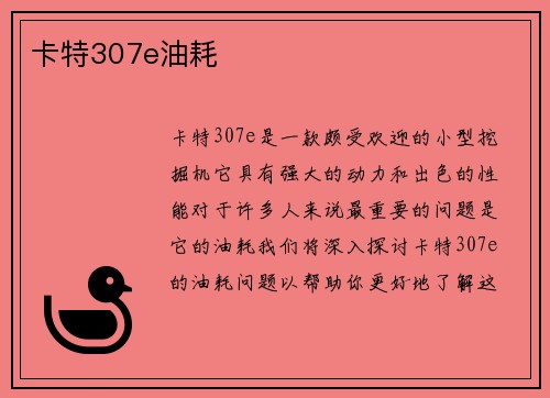 卡特307e油耗 卡特307e油耗