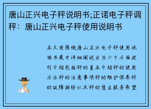 唐山正兴电子秤说明书;正诺电子秤调秤:唐山正兴电子秤使用说明书 唐山正兴电子秤说明书;正诺电子秤调秤:唐山正兴电子秤使用说明书