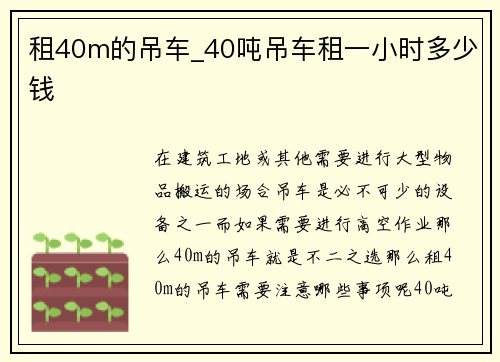 租40m的吊车_40吨吊车租一小时多少钱 租40m的吊车_40吨吊车租一小时多少钱
